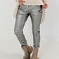 Vegan Leather Trousers with Patch - Silver-Grey