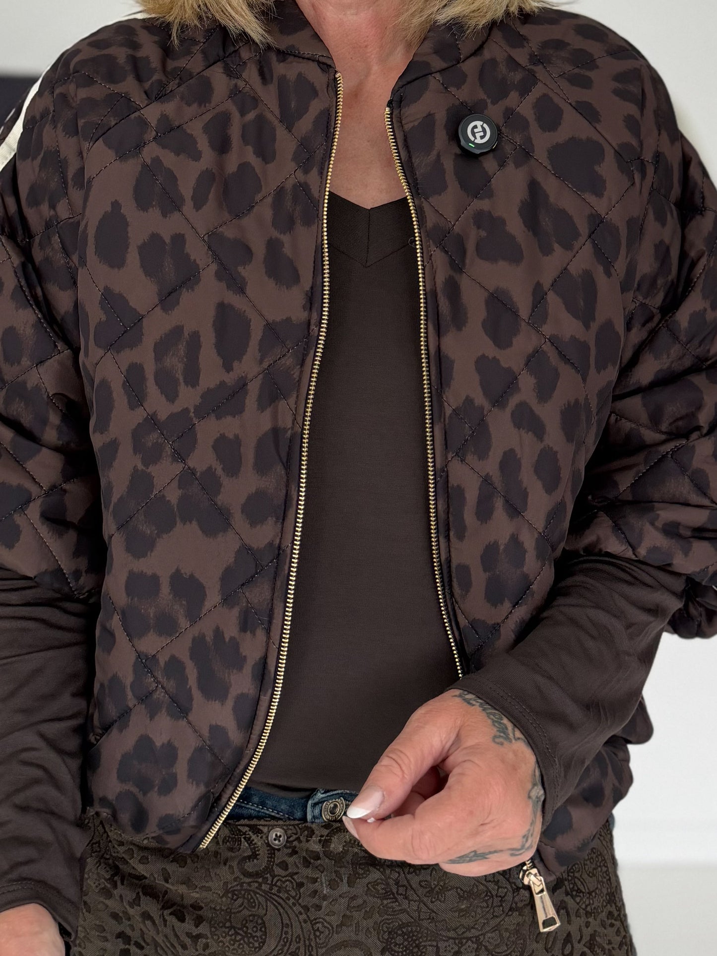 Weste im Leo-Look mit Streifen - leo-mokka