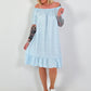 Light blue dress with short sleeves and flounce