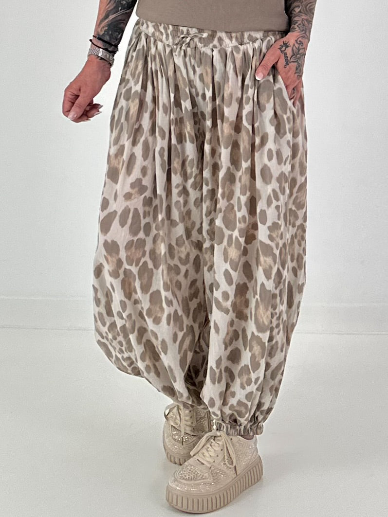 Leichte Pumphose mit stylischem Print  - beige-mehrfarbig
