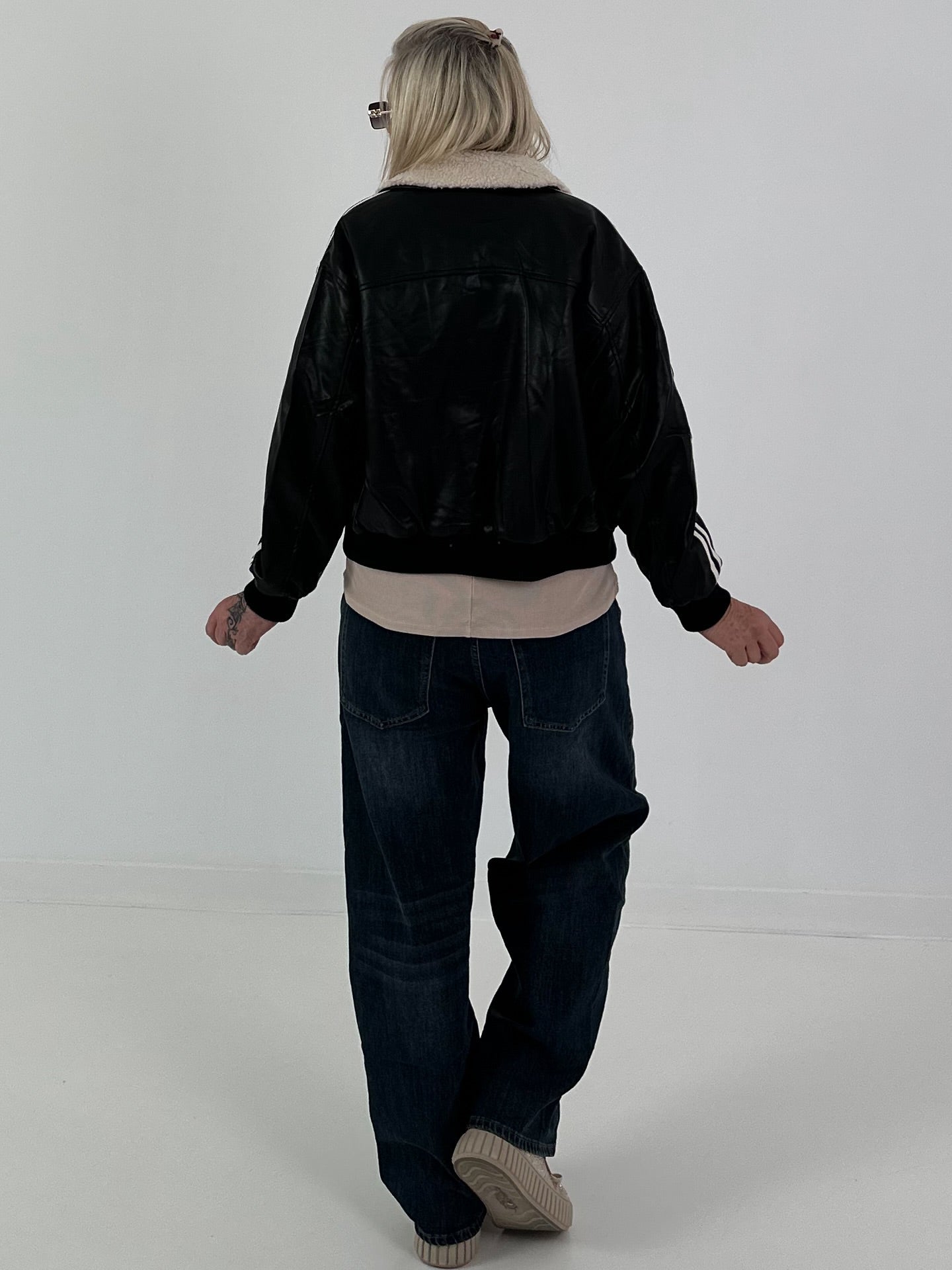 Stylische Piloten Jacke in Lederoptik  - schwarz