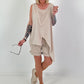 Top with cut-out and asymmetrical hem - beige