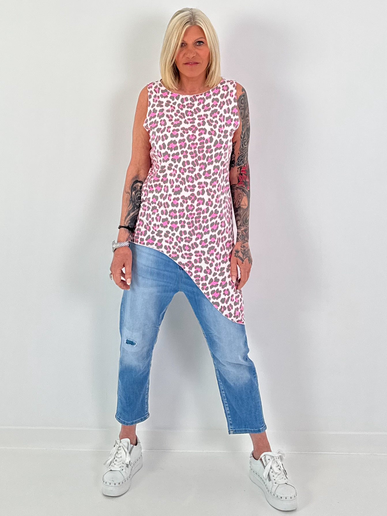 Long Top Leo asymmetrical - neon pink