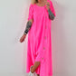 T-Shirt Kleid mit Ösen -neonpink