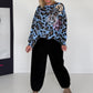 Sweater in all-over leopard print with rhinestone and glitter smileys - light blue-multicolored