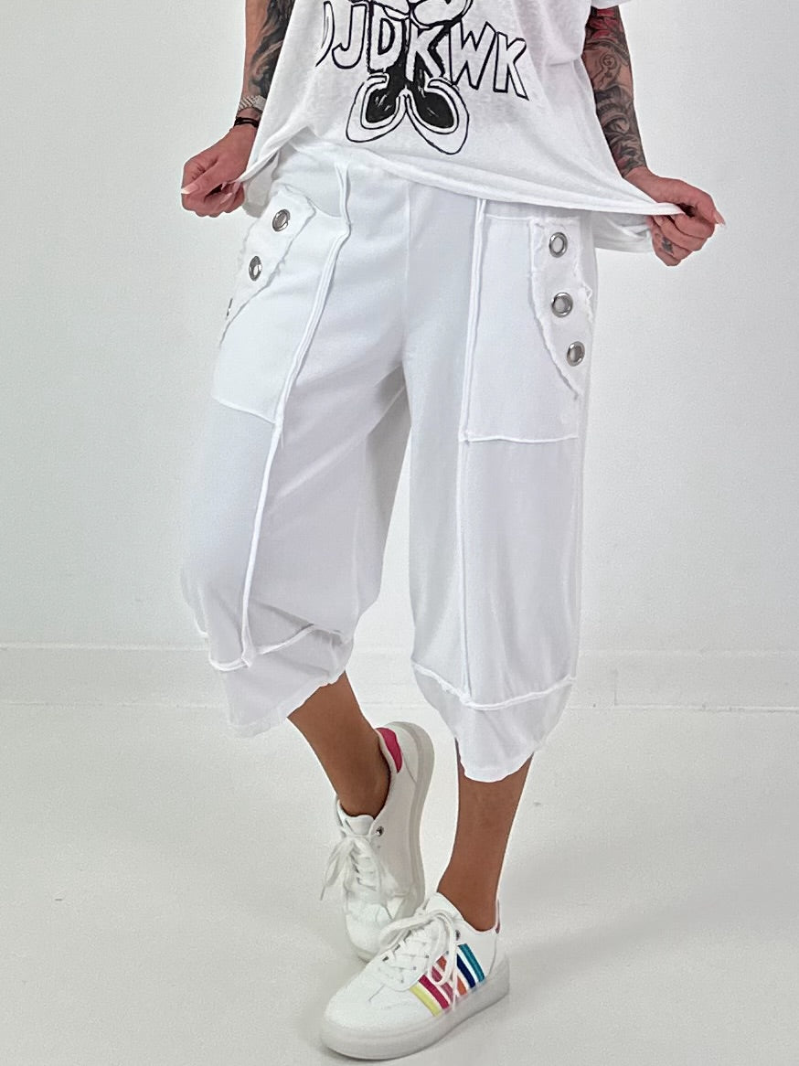 Casual sweatpants with eyelet details - white
