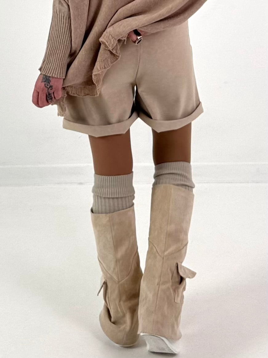 Leather-look shorts, model "Velvet Shine" - beige