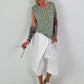 Kurze Leinen Baggy mit Überwurf und Paillettendetails - weiss