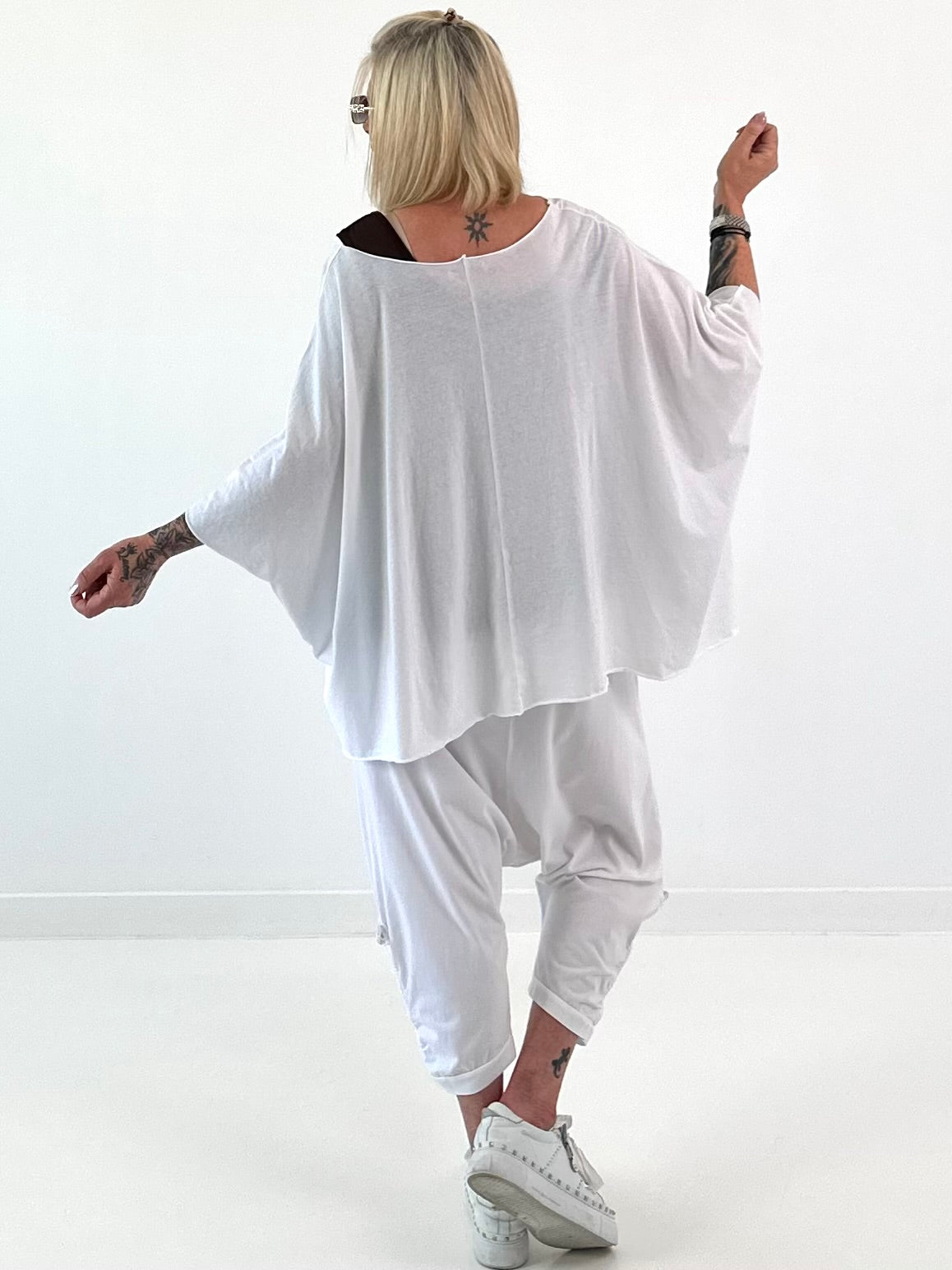Poncho Shirt mit Schriftzug - weiss