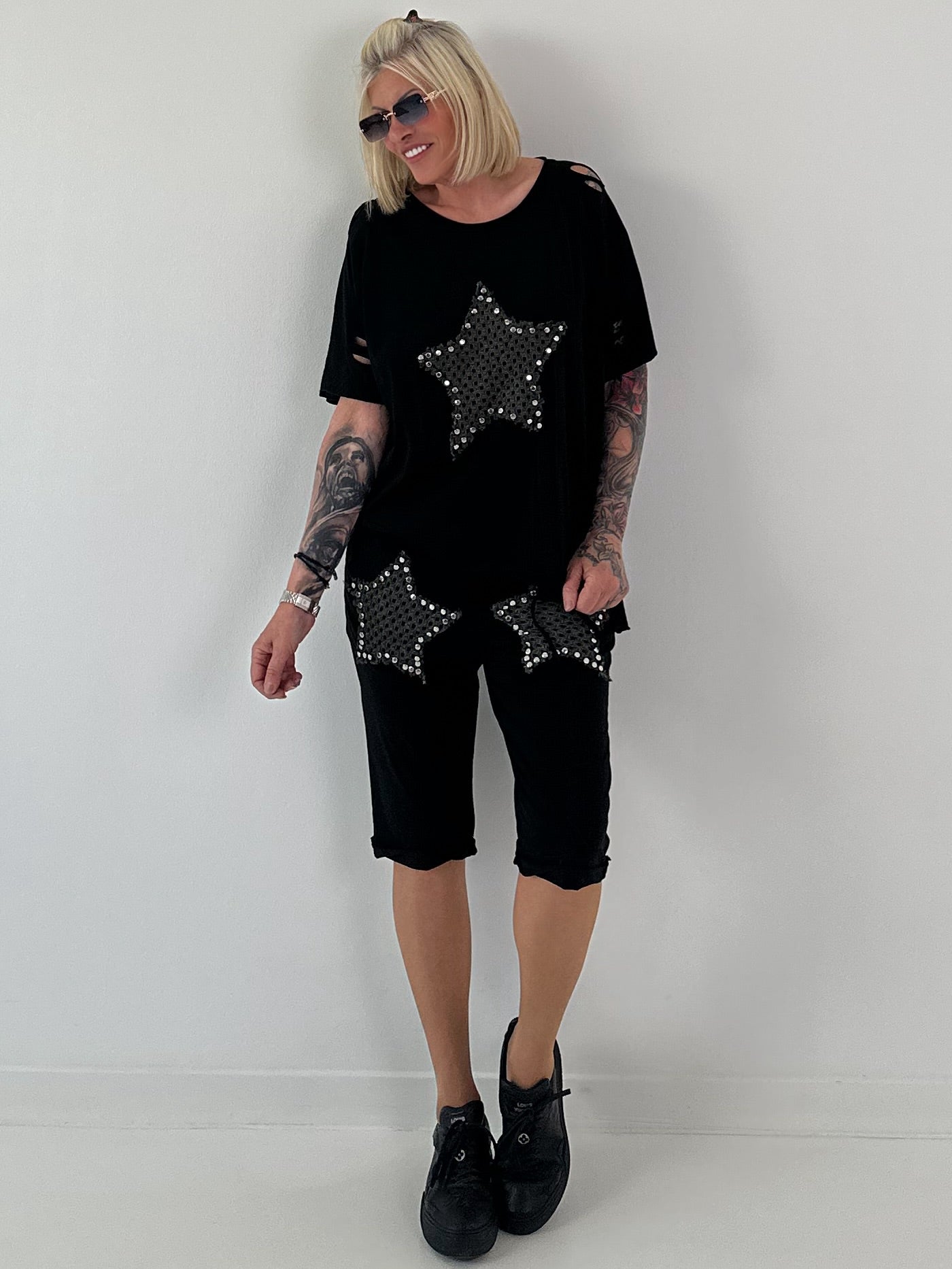 Sweat Shorts Leo with Studs - Black and White