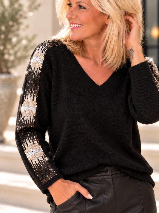 Pullover mit Strass-Applikationen - schwarz