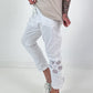 Baggy/Boyfriend Hose mit seitlichen Häkelblumen - weiss