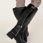 Leather-look boots with elaborate zipper details - black