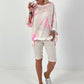 Oversized Batik Linen Shirt - white-neon pink-beige