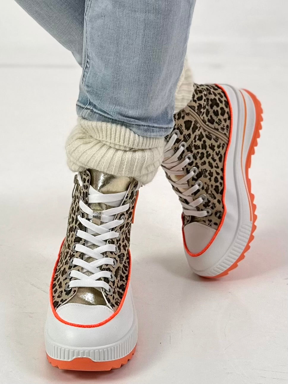 High sneaker model "Cat Boost" - leo-neon orange