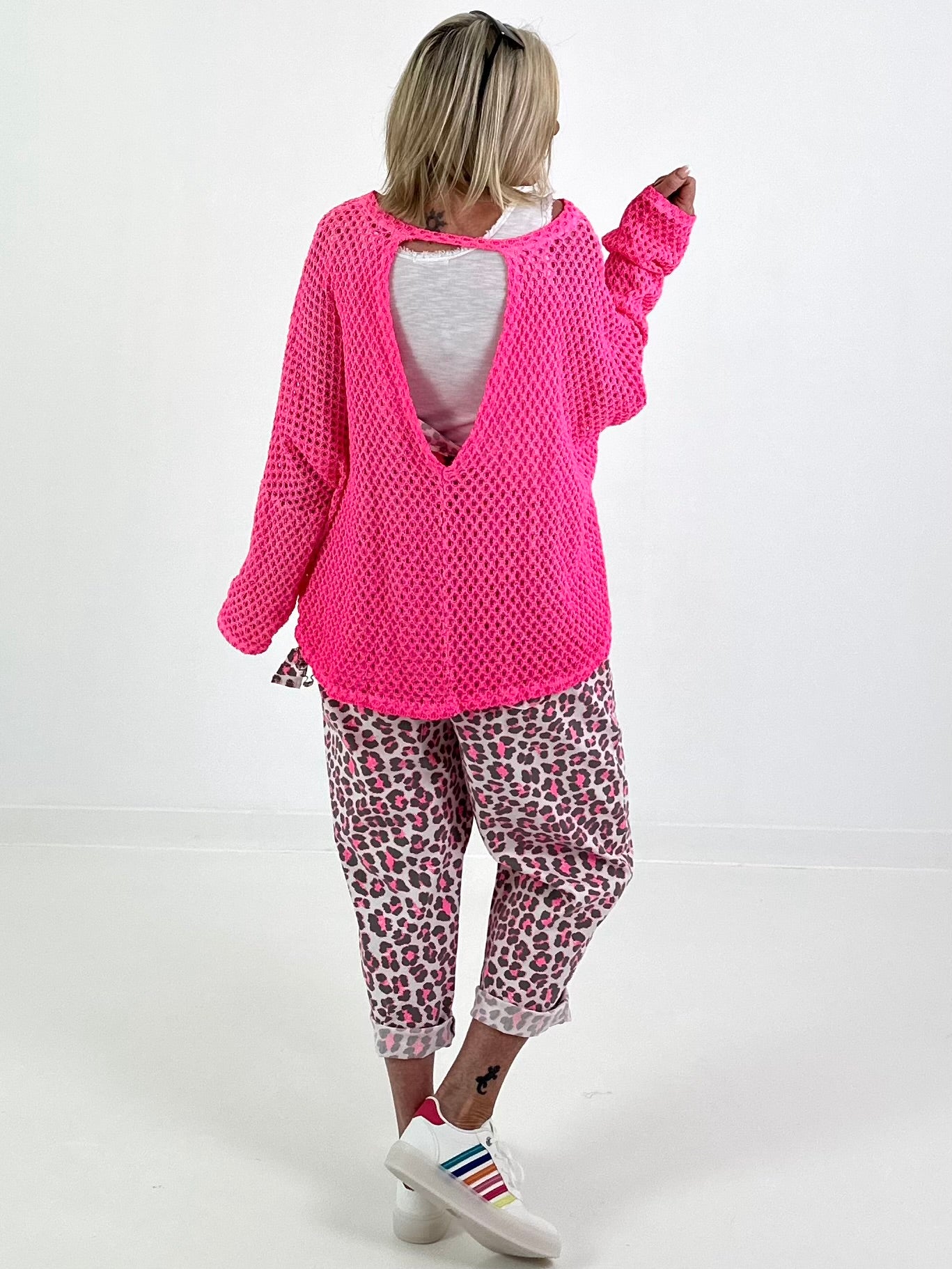 Latzhose Leo - neonpink-beige