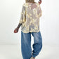Mesh shirt with 3D fabric flowers - beige