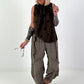 Polka dot top with ruffled collar - chocolate dark brown