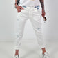 Jeans with waistband details - white