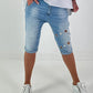 Short jeans with metal eyelets - denim