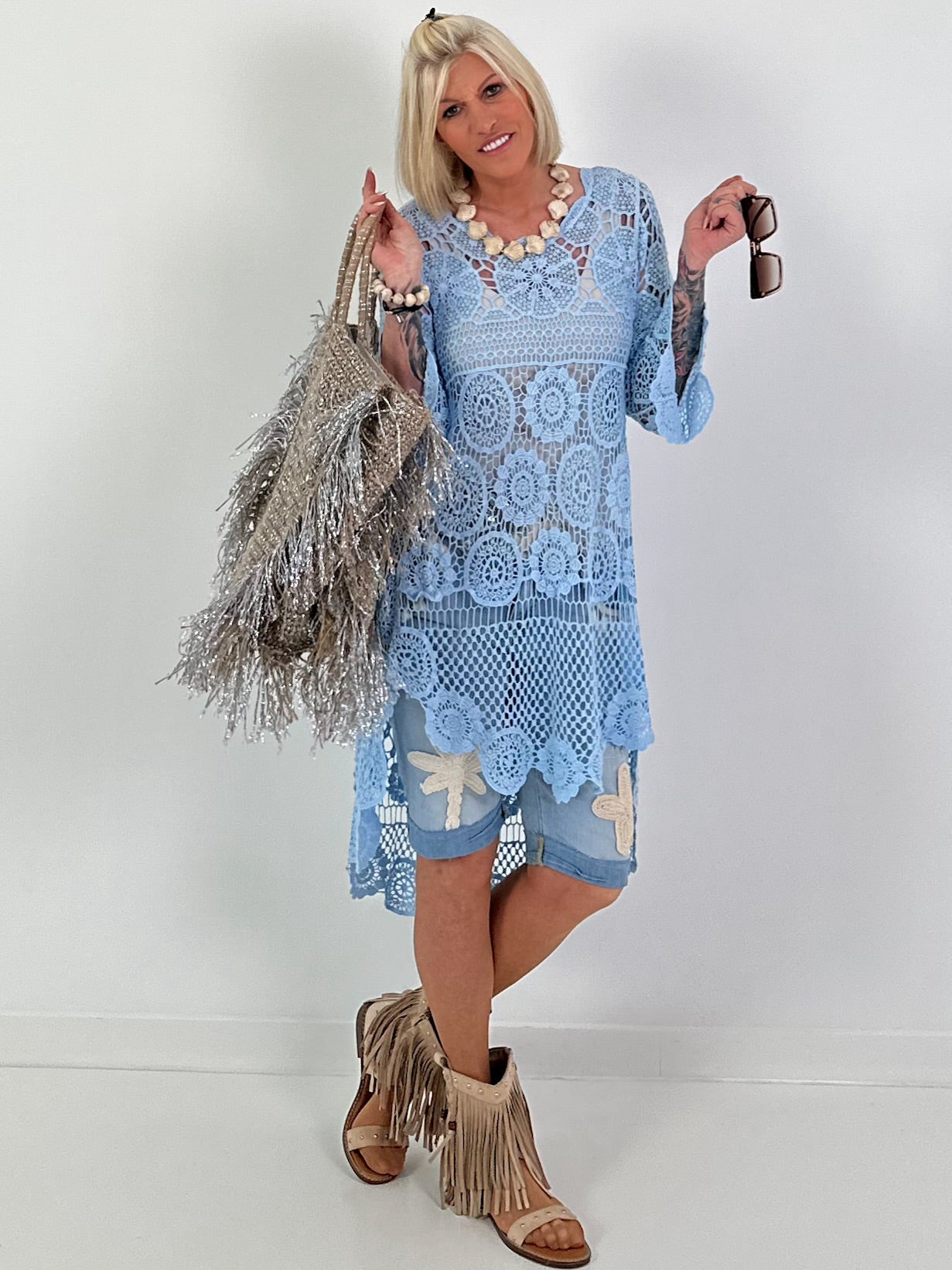 Crochet Tunic with Pattern - light blue