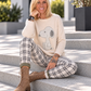 Pullover mit Strass-Cartoon-Motiv - beige