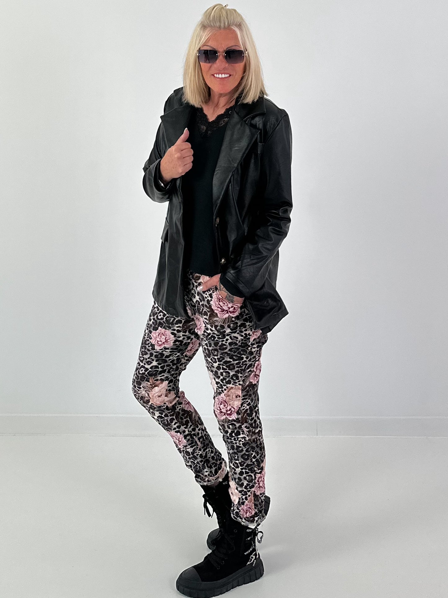 Blazer in Leder-Optik - schwarz