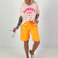 T-Shirt mit Streifen Sunset - ecru-neonorange