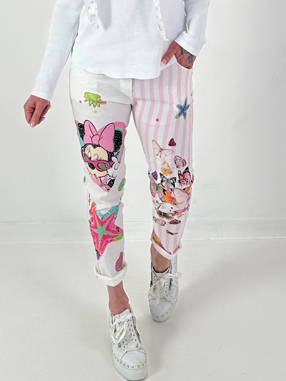 Hose mit Print-Mix - rosa-weiss