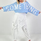 Cropped sweater model "Something" - lichtblauw-wit