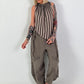 Striped top with ruffled collar - taupe-dark brown