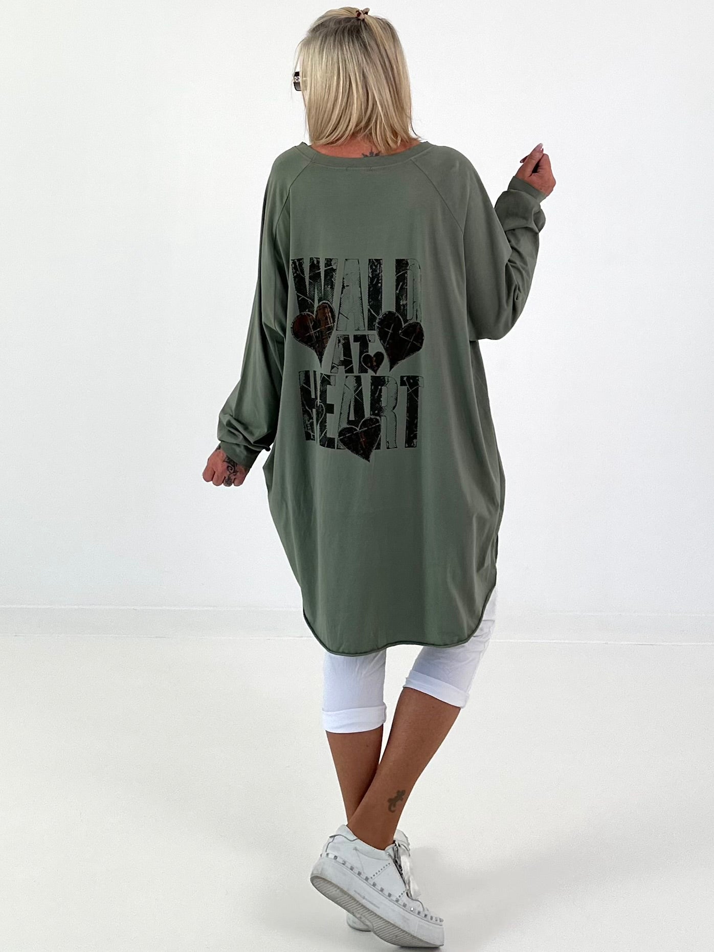 Oversized Shirt with Back Print - Olive