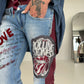 Jogg-Jeans im Used Look Love & Rock - denim-burgundi