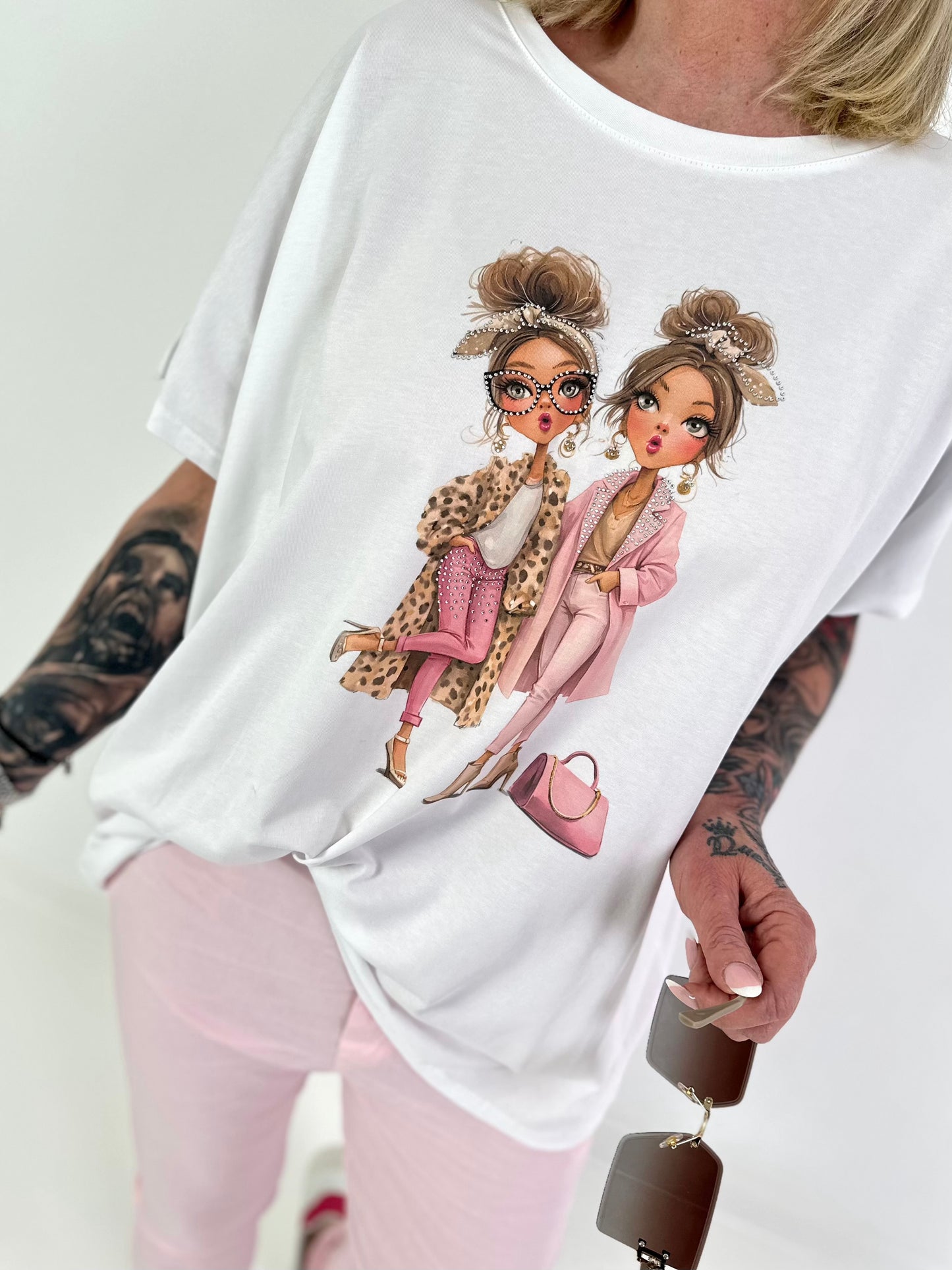 T-Shirt Fashion Girls - weiss-rosa