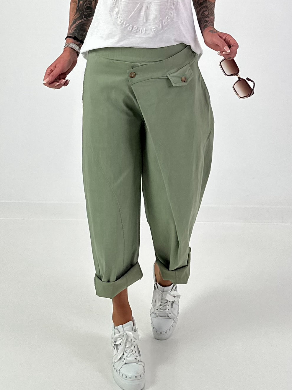 Balloon trousers with overlay - khaki