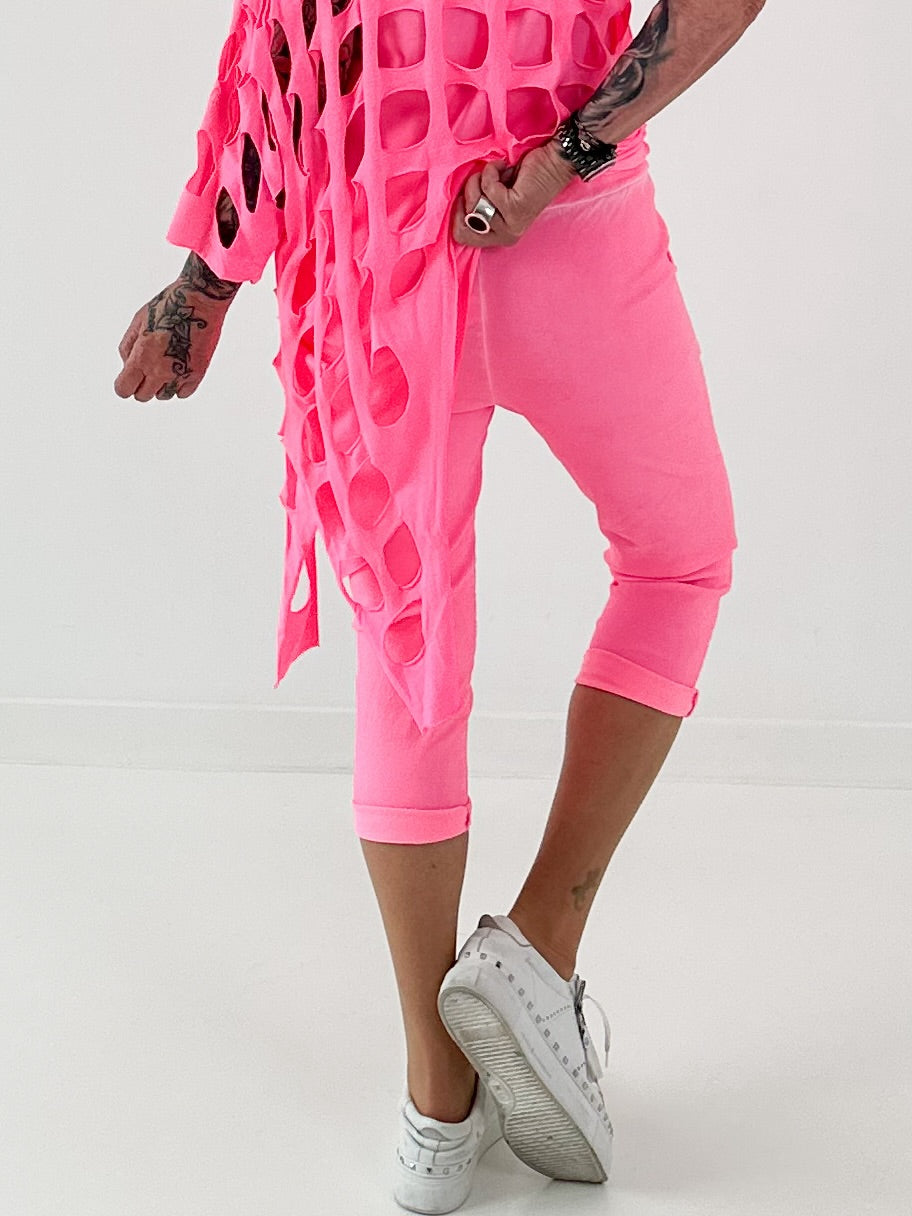 Capri Hose mit Bindeband - neonpink