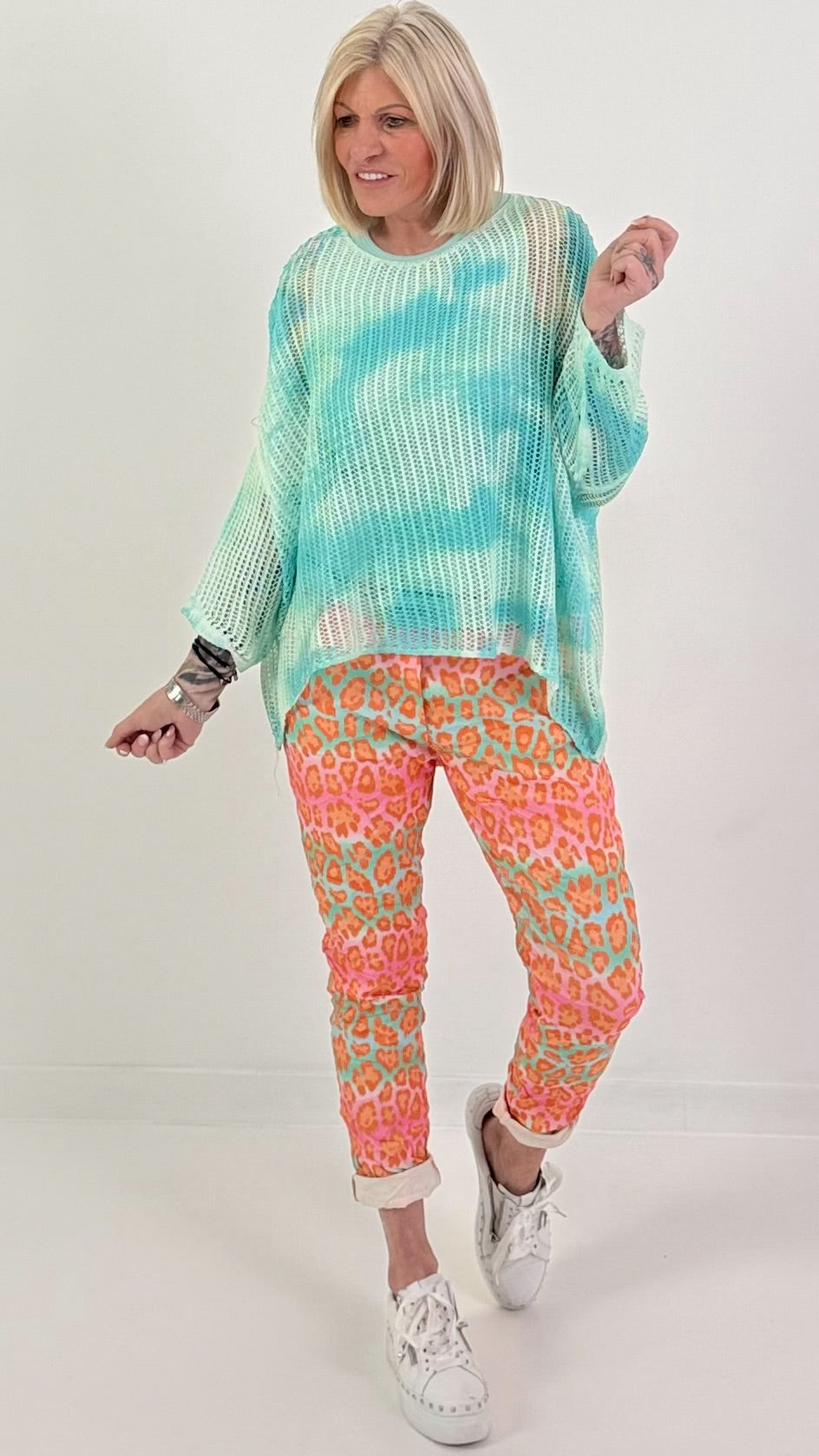 Batik Häkelpullover - mint