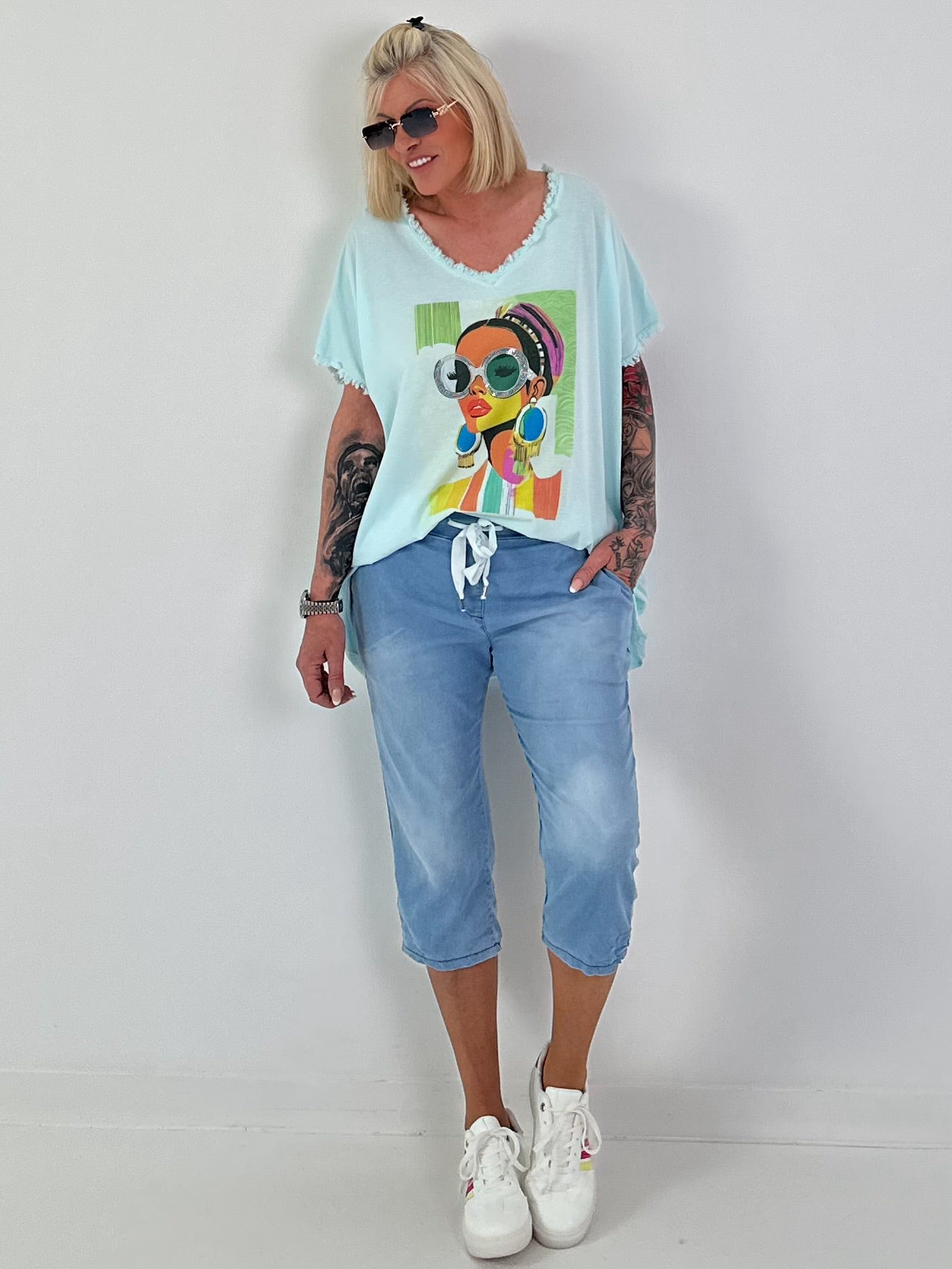 Oversized T-shirt with front print - mint