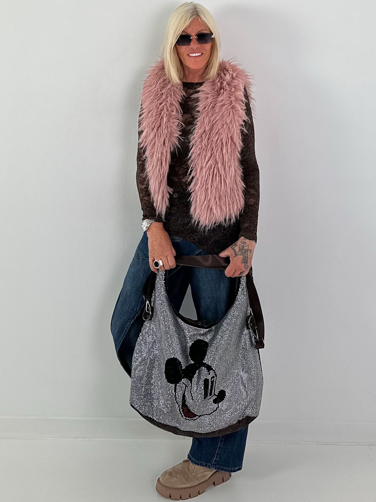 Stylische fake Fell Weste - rosa