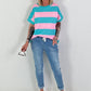 Sweat T-Shirt mit Streifen - türkis-rosa