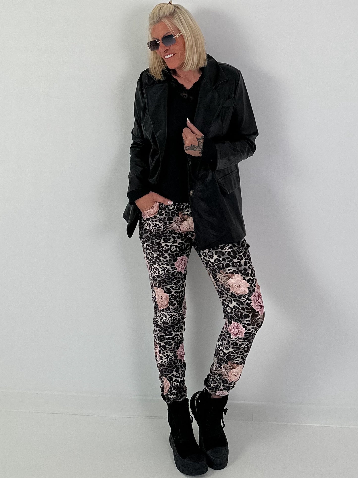 Blazer in Leder-Optik - schwarz