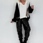 Oversized Grobstrick-Hoodie mit Sweat-Einsatz  - weiss-schwarz