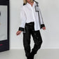 Hemdbluse mit Lederoptik-Elementen und Statement-Patch - weiss