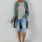 Linen Short Coat with Eyelets - Khaki