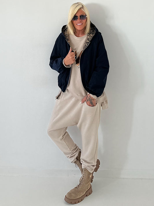 2 in 1 Jacke mit Leo-Print - dunkelblau