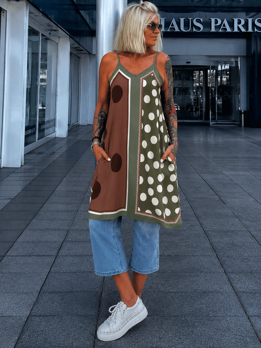 Luftiges Long Top / Kleid mit Muster - oliv-mehrfarbig
