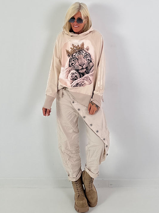 Stylisches Sweatshirt  mit großem Patch Tiger - beige