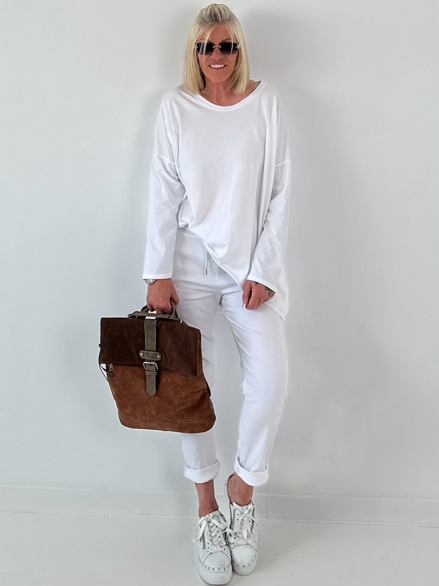 Oversized Shirt stone washed - weiss