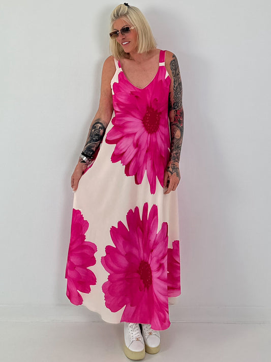 Kleid mit floralem Print - creme -pink