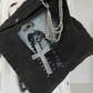 Denim-Bag mit Strassmotiv Woman & Cross - used-black